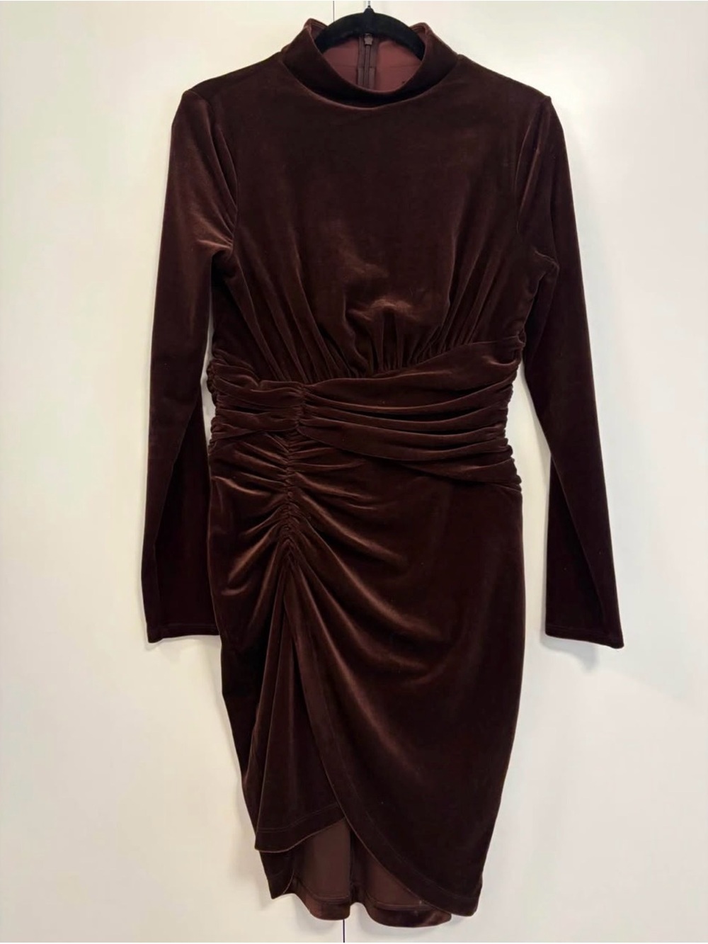 Express Brown Velvet Long-Sleeve Ruched Cocktail Dress